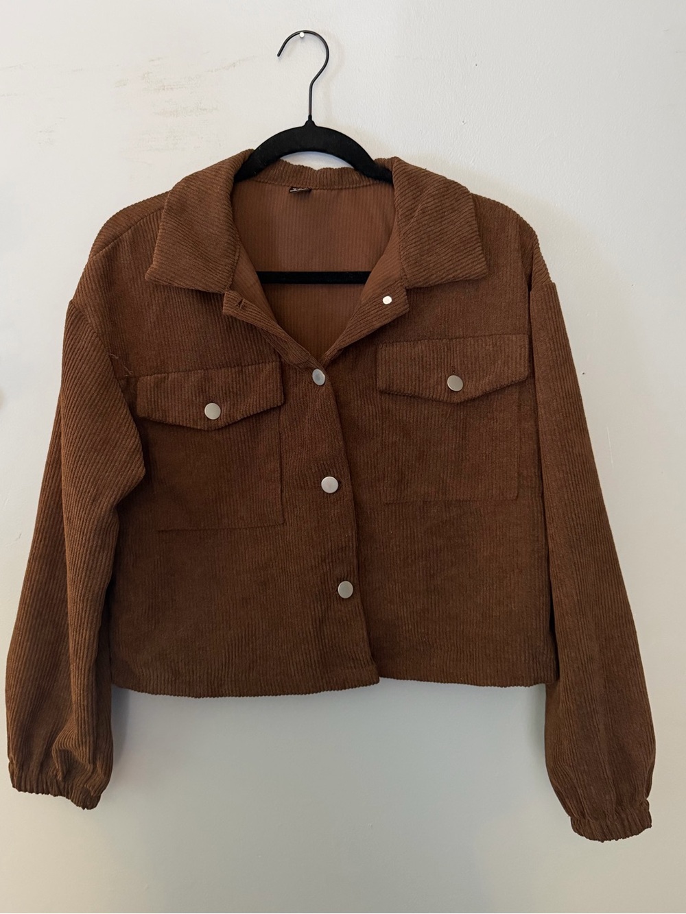 SHEIN Brown Corduroy Snap-Front Jacket